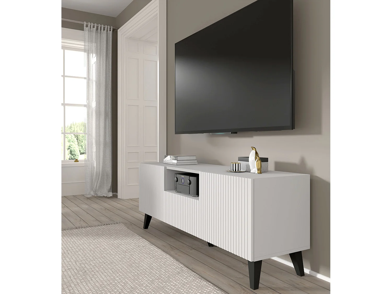 Mobile TV RAVENNA B 150 cm 2D1S bianco opaco + piedi neri