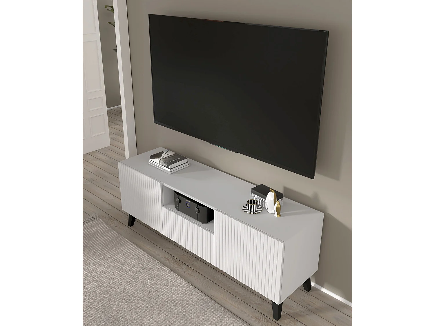 Mobile TV RAVENNA B 150 cm 2D1S bianco opaco + piedi neri