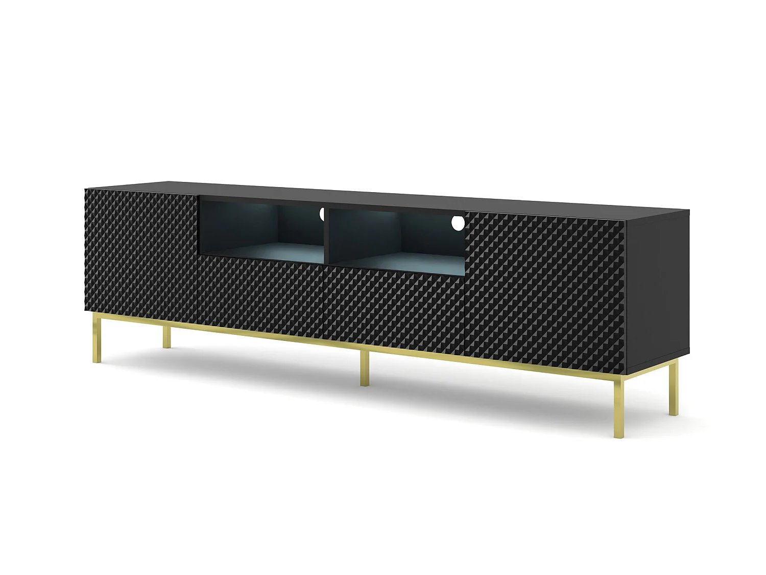 Meuble TV RAVENNA C 200 cm 2D2S noir brillant - cadre doré
