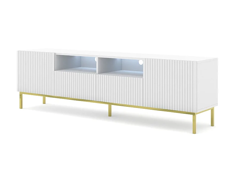 TV Schrank RAVENNA B 200 cm 2D2S Weiß Matt - goldener Metallrahmen