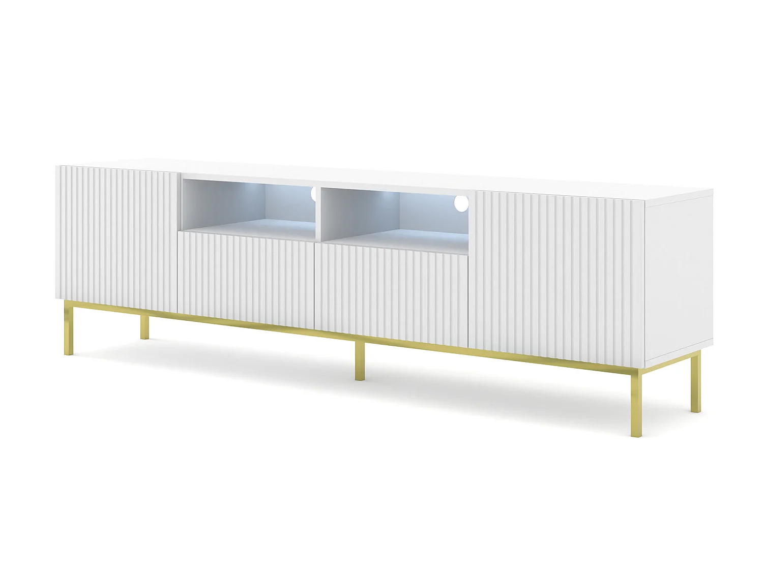 TV Schrank RAVENNA B 200 cm 2D2S Weiß Matt - goldener Metallrahmen