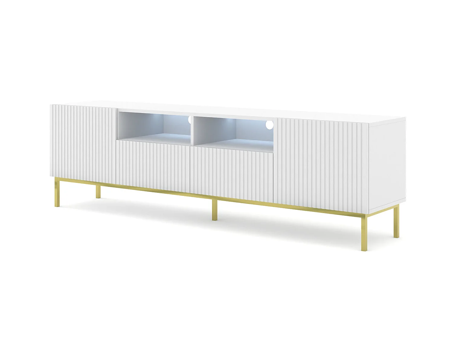 Meuble TV RAVENNA B 200 cm 2D2S blanc mat - cadre doré