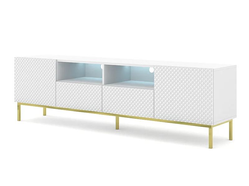 Meuble TV RAVENNA C 200 cm 2D2S blanc brillant - cadre doré