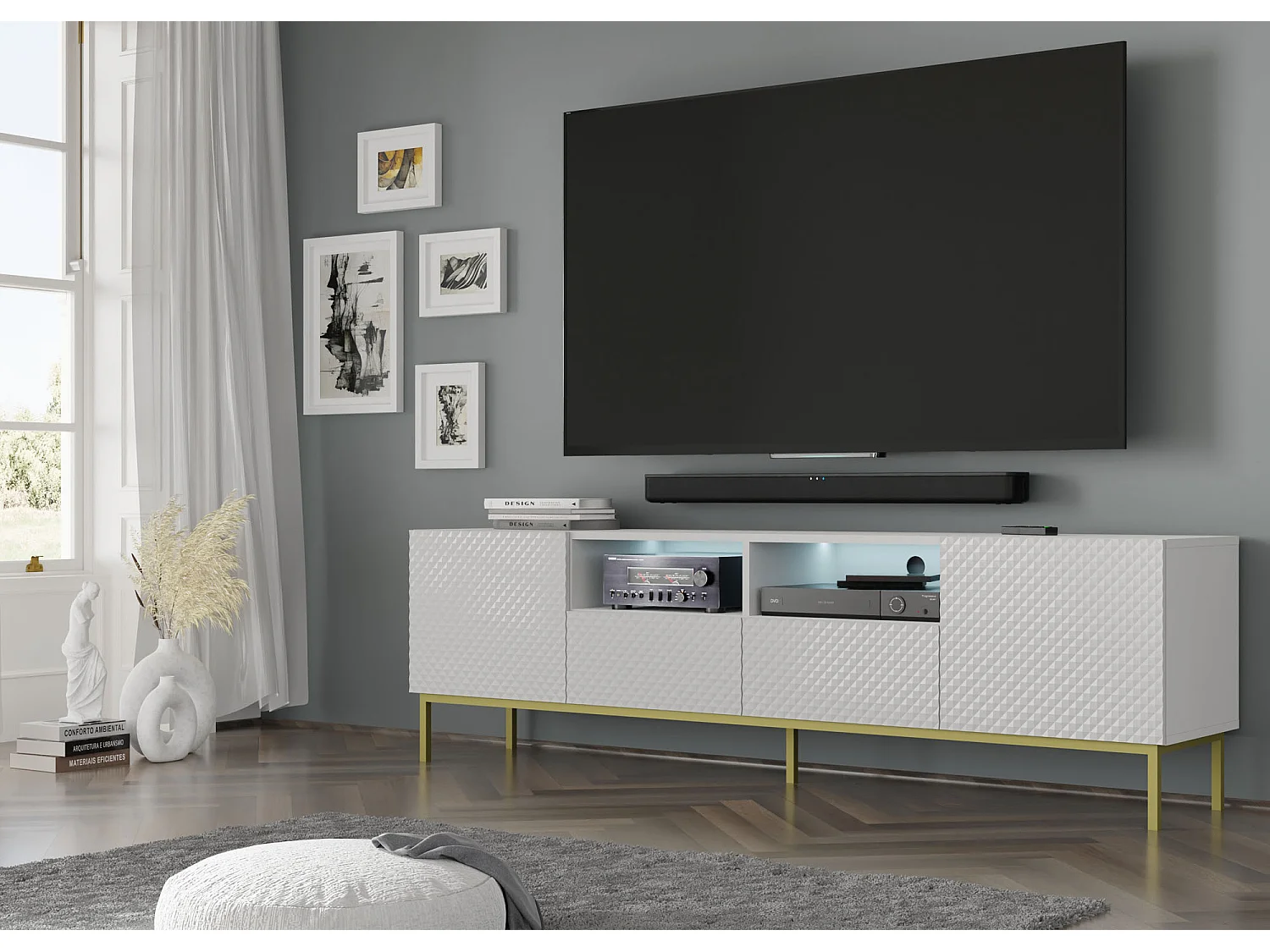 TV-meubel RAVENNA C 200 cm 2D2S glanzend wit