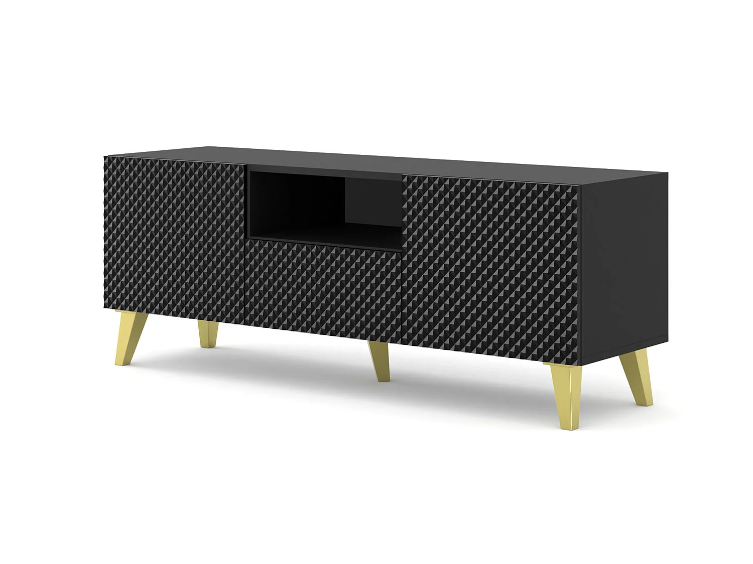Meuble TV RAVENNA C 150 cm 2D1S noir brillant +  pieds dorés