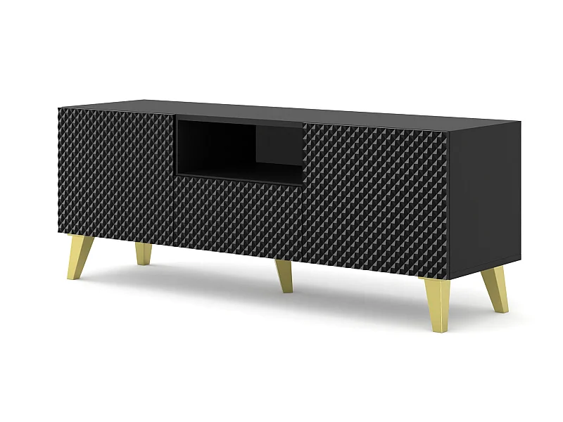 TV-meubel RAVENNA C 150 cm 2D1S glanzend zwart + gouden poten