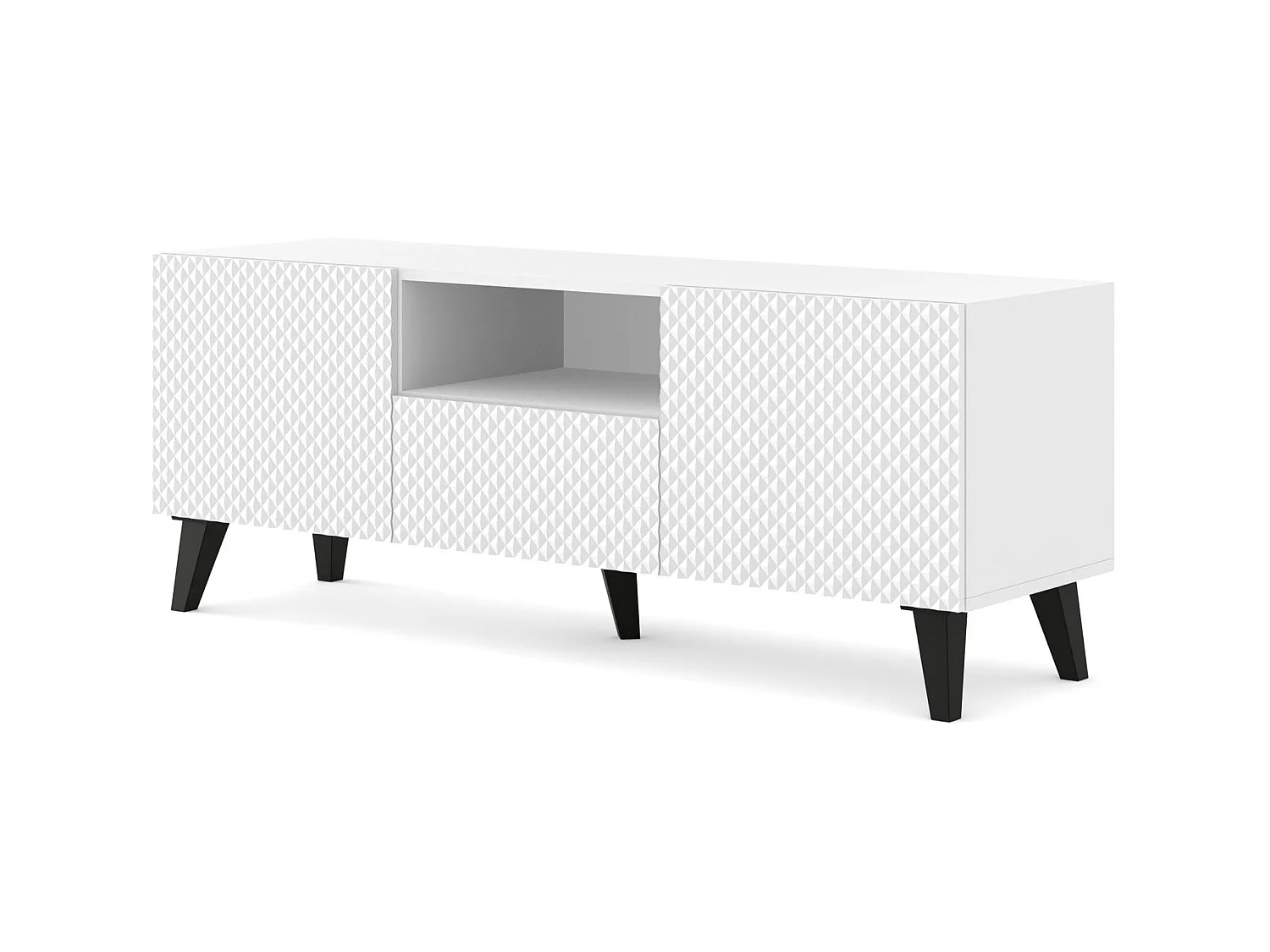 TV-meubel RAVENNA C 150 cm 2D1S glanzend wit + zwarte poten
