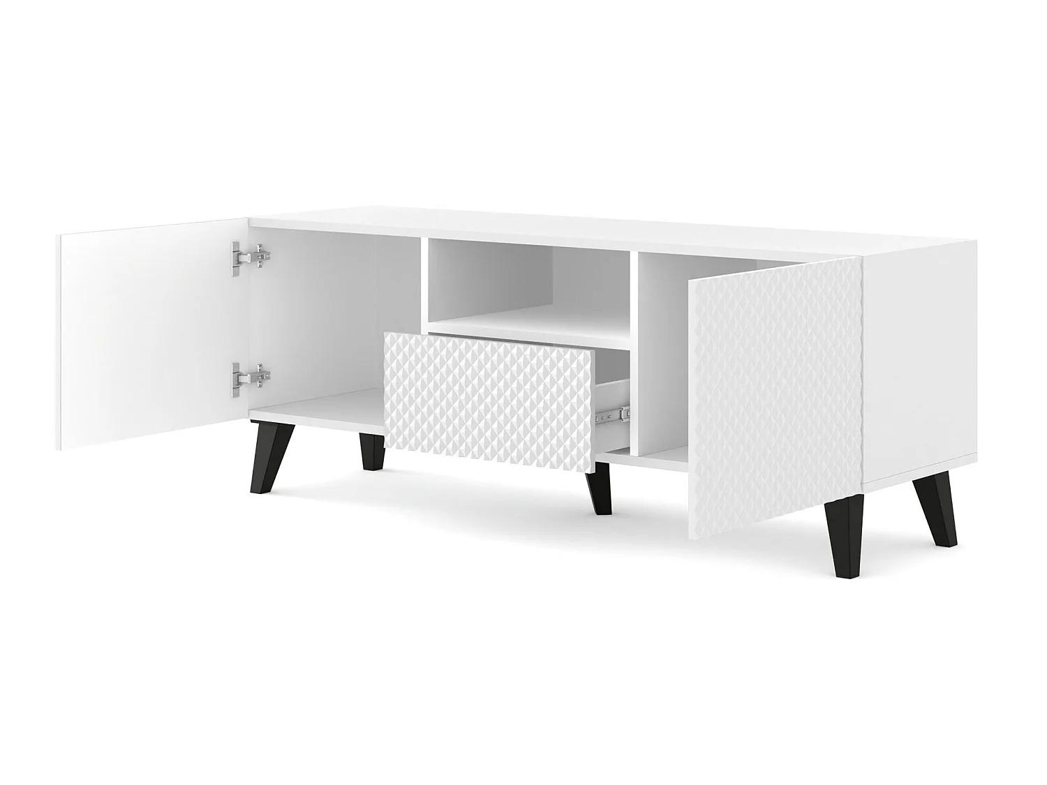 TV-meubel RAVENNA C 150 cm 2D1S glanzend wit + zwarte poten