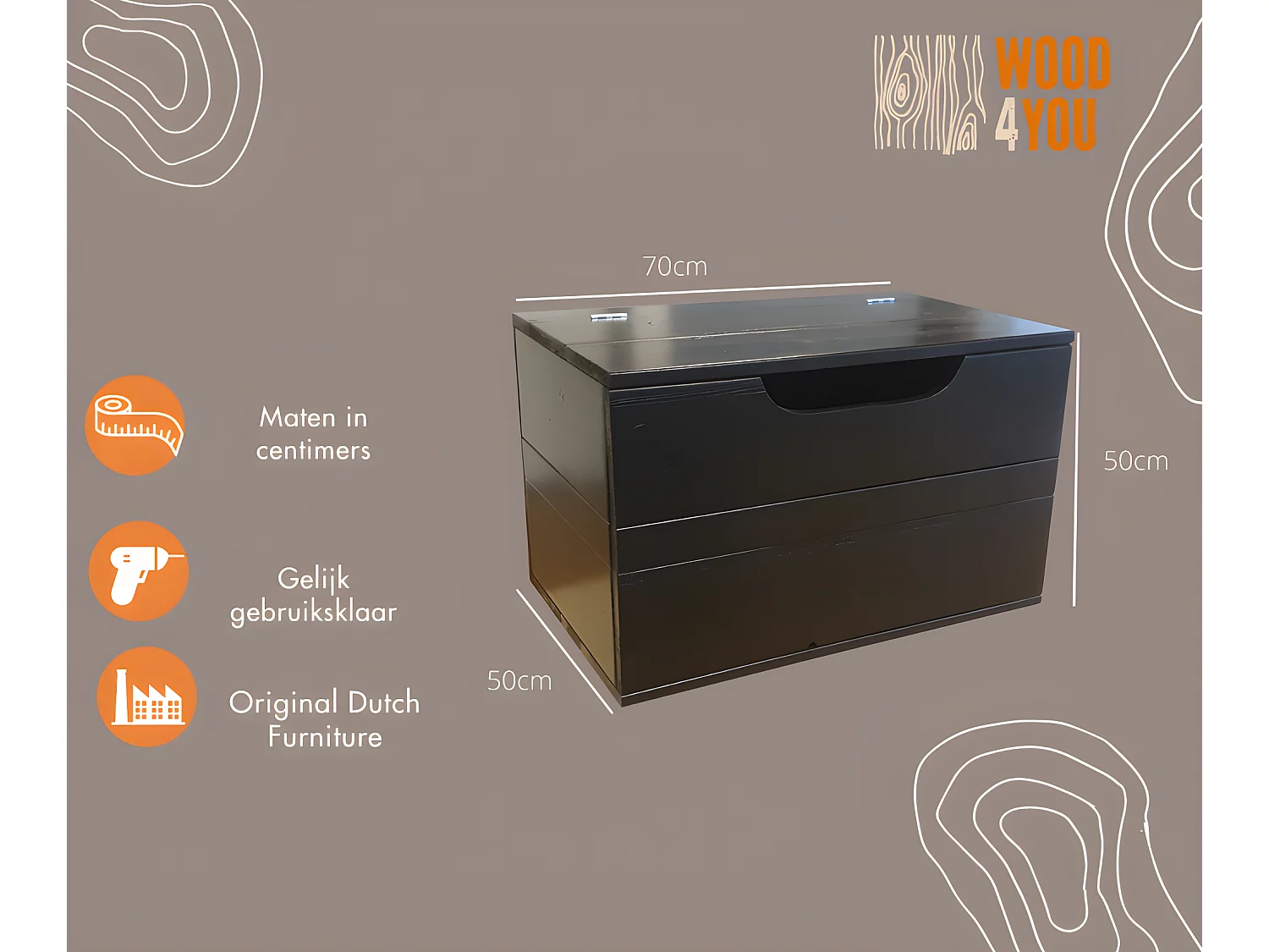 Wood4you - Coffre à jouets Kick noir 70Lx50Hx50D cm