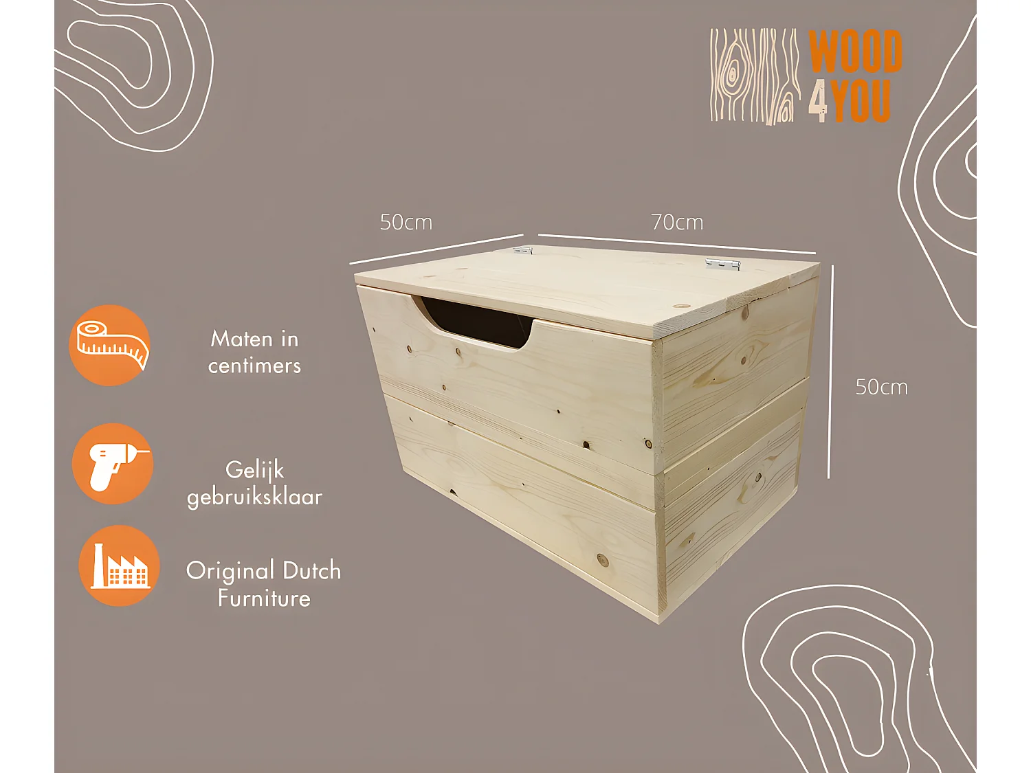 Wood4you - Coffre à jouets Kick épicéa -70Lx50Hx50P cm