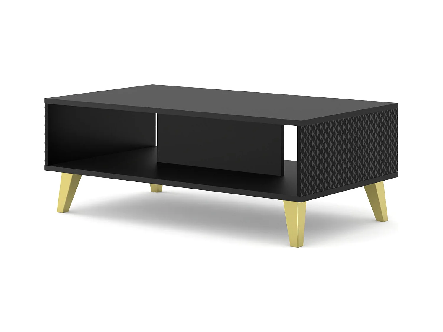 Table basse RAVENNA C 90x60 cm noir brillant +  pieds dorés