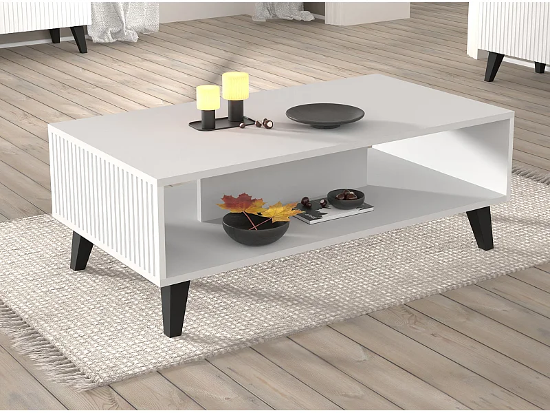 Mesa de centro RAVENNA B 90x60 cm blanco mate + patas negras