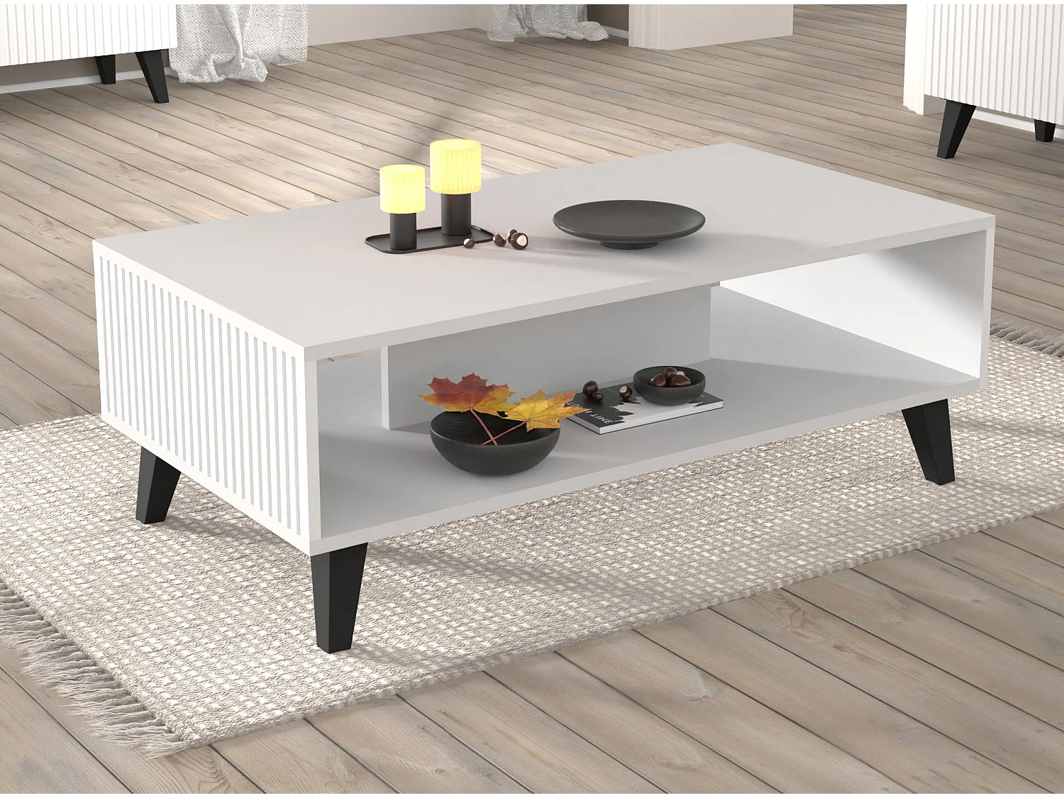 Salontafel RAVENNA B 90x60 cm mat wit + zwarte poten