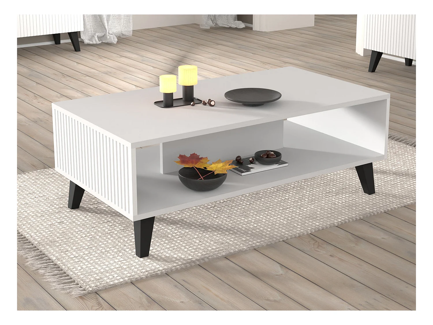 Mesa de centro RAVENNA B 90x60 cm blanco mate + patas negras