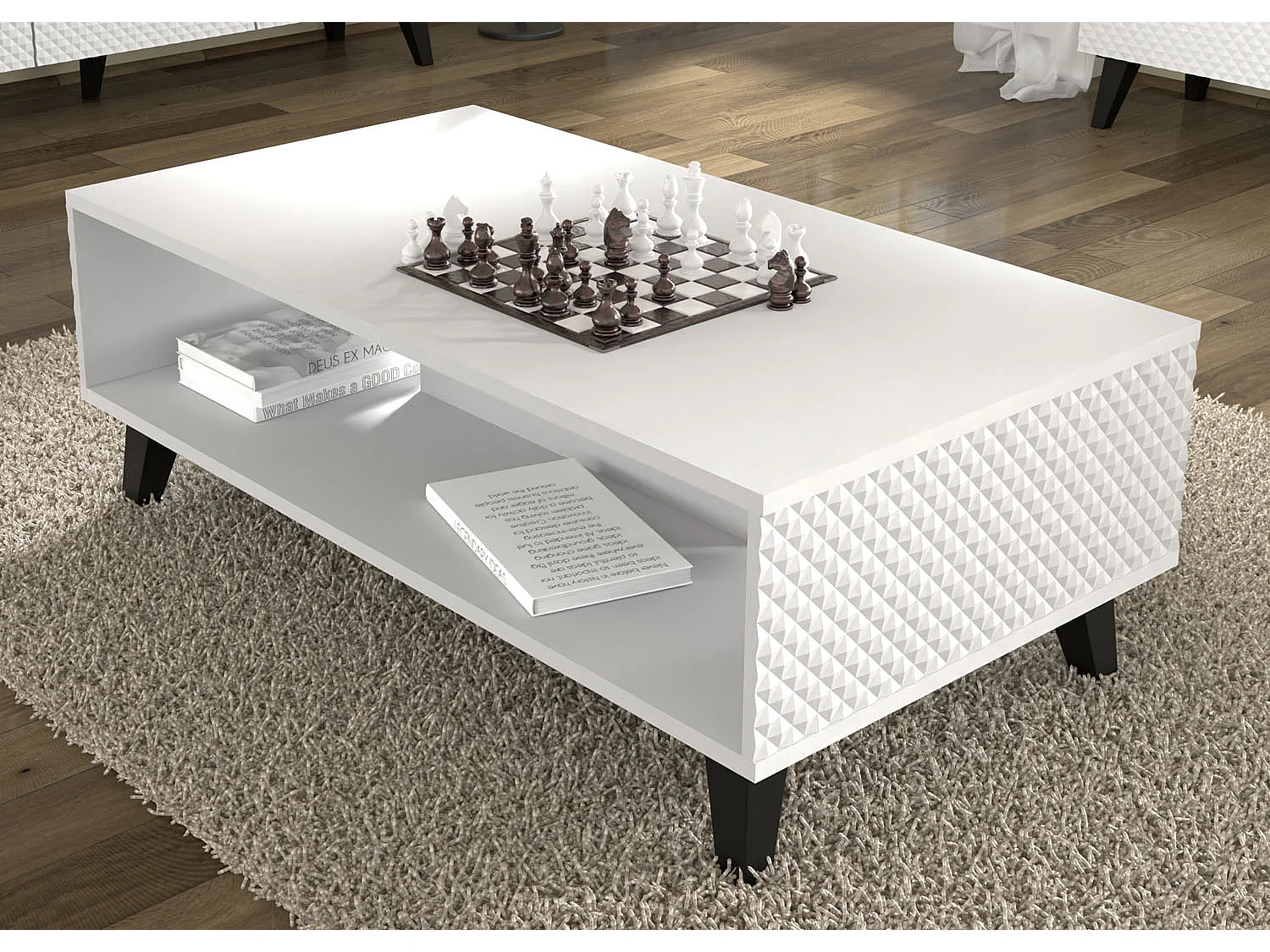 Salontafel RAVENNA C 90x60 cm glanzend wit + zwarte poten