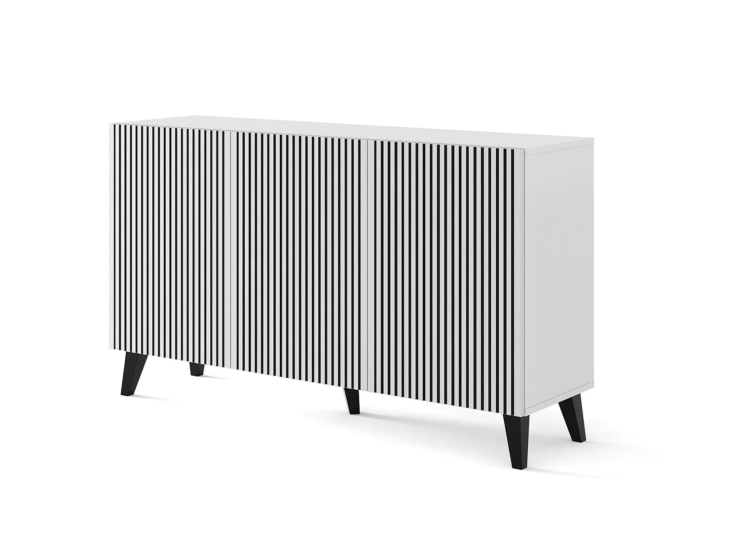 Commode RAVENNA P 150 cm Buffet 3D blanc mat / noir mat + pieds noirs