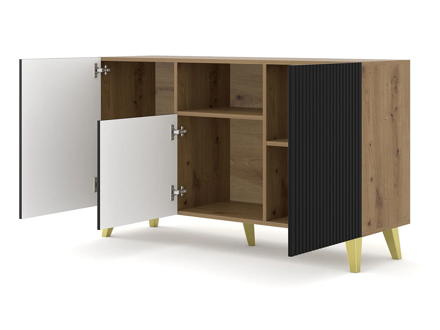 Ladenkast RAVENNA B 150 cm 2D1DM artisan eiken / mat zwart + gouden poten