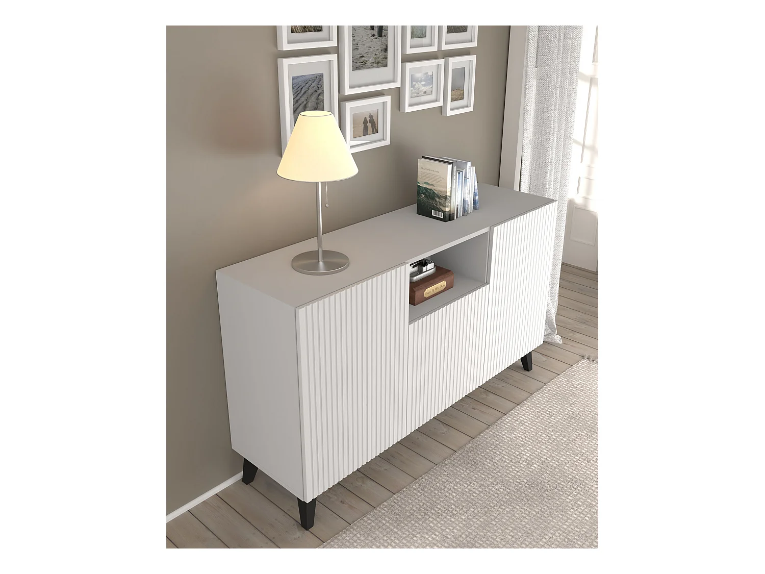 Kommode RAVENNA B 150 cm 2D1DM Weiß Matt + Schwarze Beine