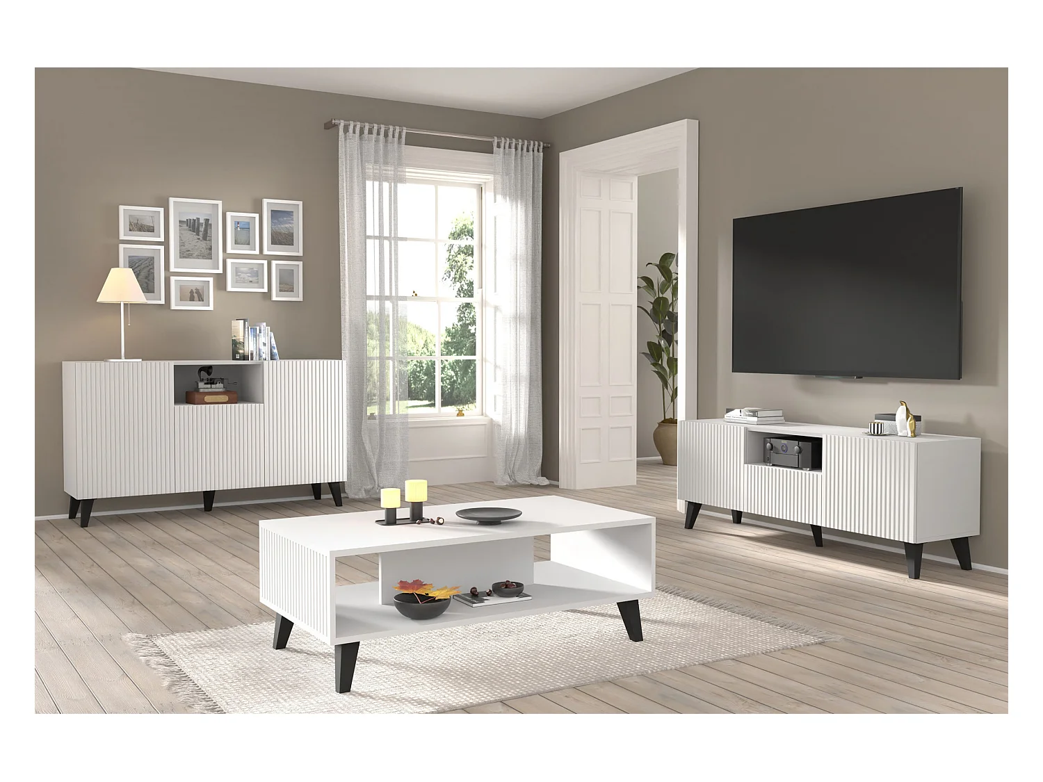 Kommode RAVENNA B 150 cm 2D1DM Weiß Matt + Schwarze Beine