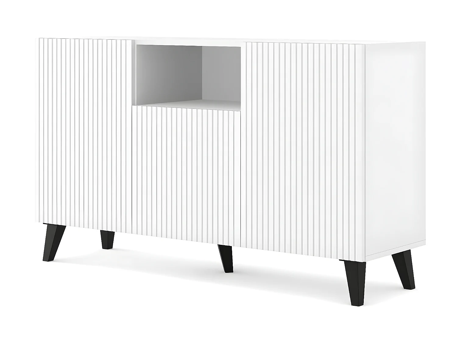 Ladenkast RAVENNA B 150 cm 2D1DM mat wit + zwarte poten