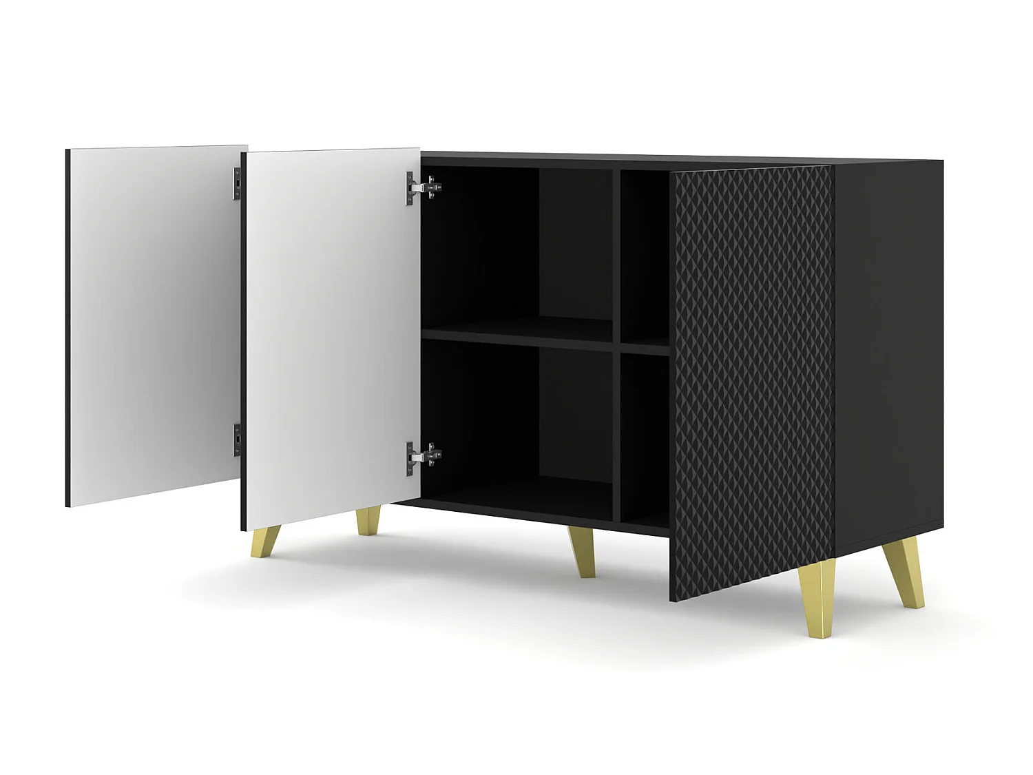 Ladenkast RAVENNA C 150 cm 3D glanzend zwart + gouden poten