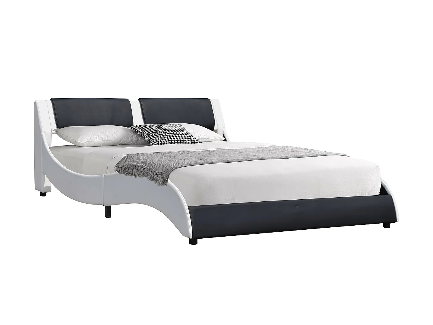 Lit clara pour matelas 160x200 - Sommier + Tête de Lit Couleur BLANC & NOIR