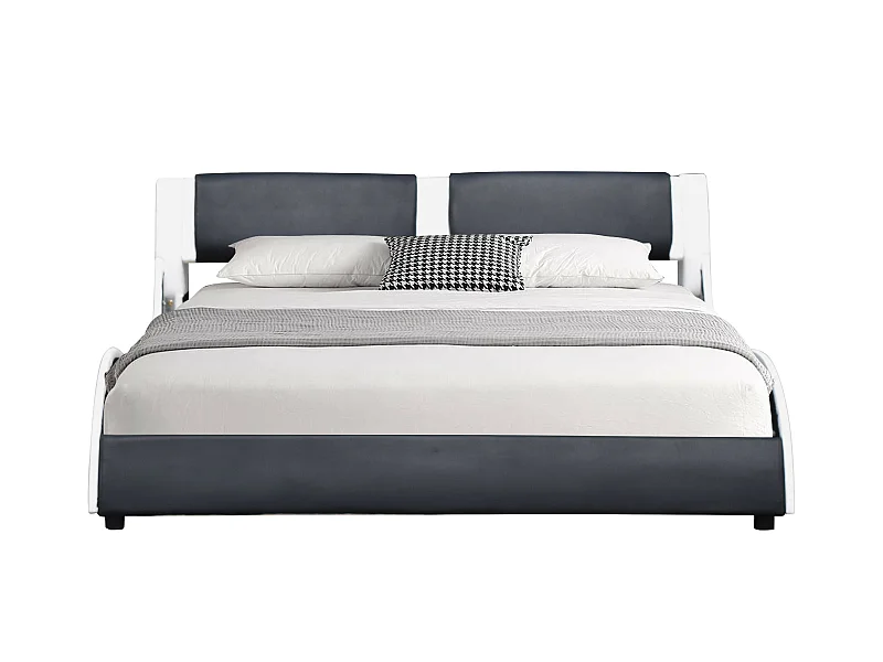 Lit clara pour matelas 160x200 - Sommier + Tête de Lit Couleur BLANC & NOIR