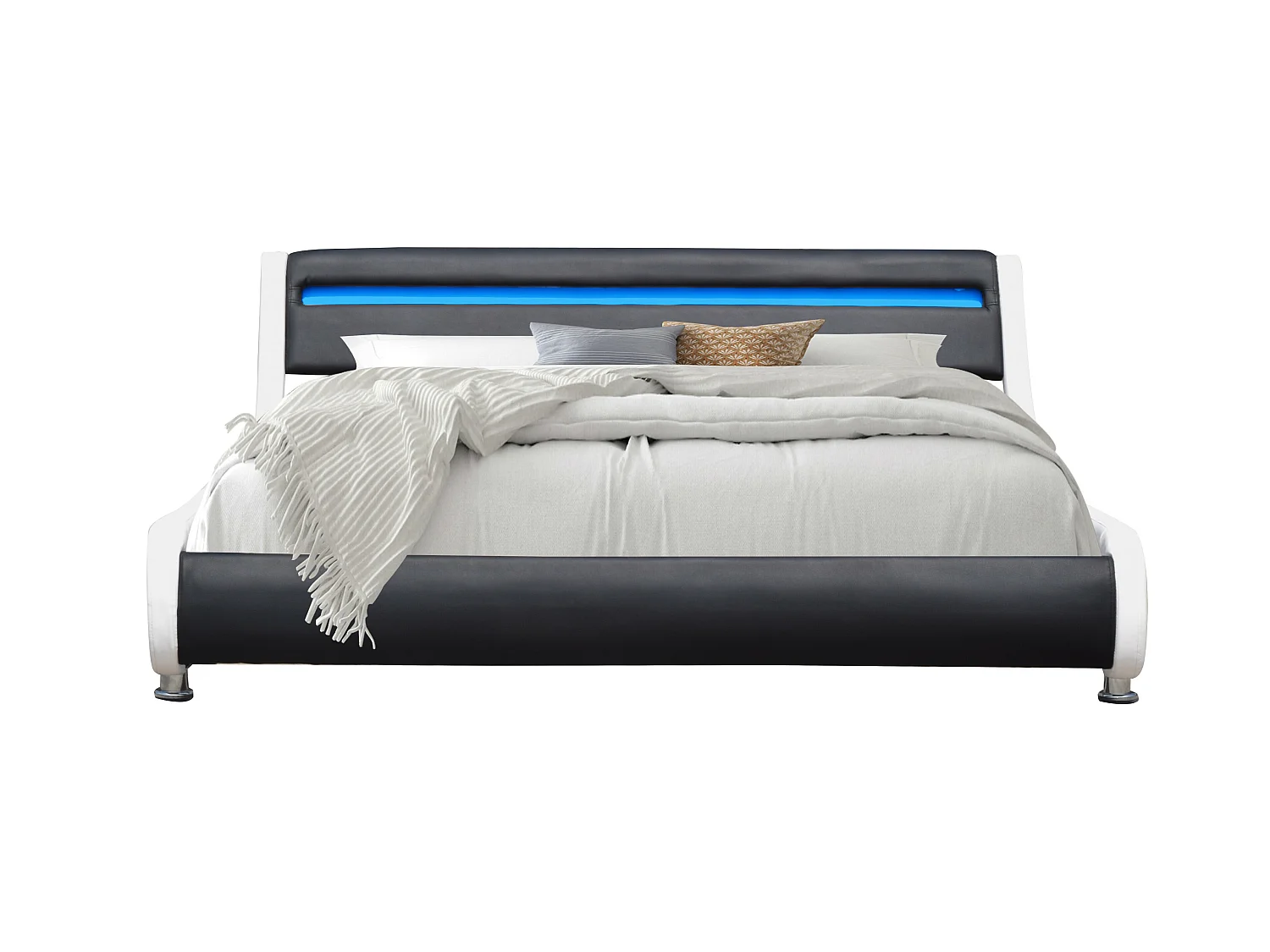 Lit ava pour matelas 120x190 - Sommier + Tête de Lit eclairage LED Incurve Couleur BLANC & NOIR