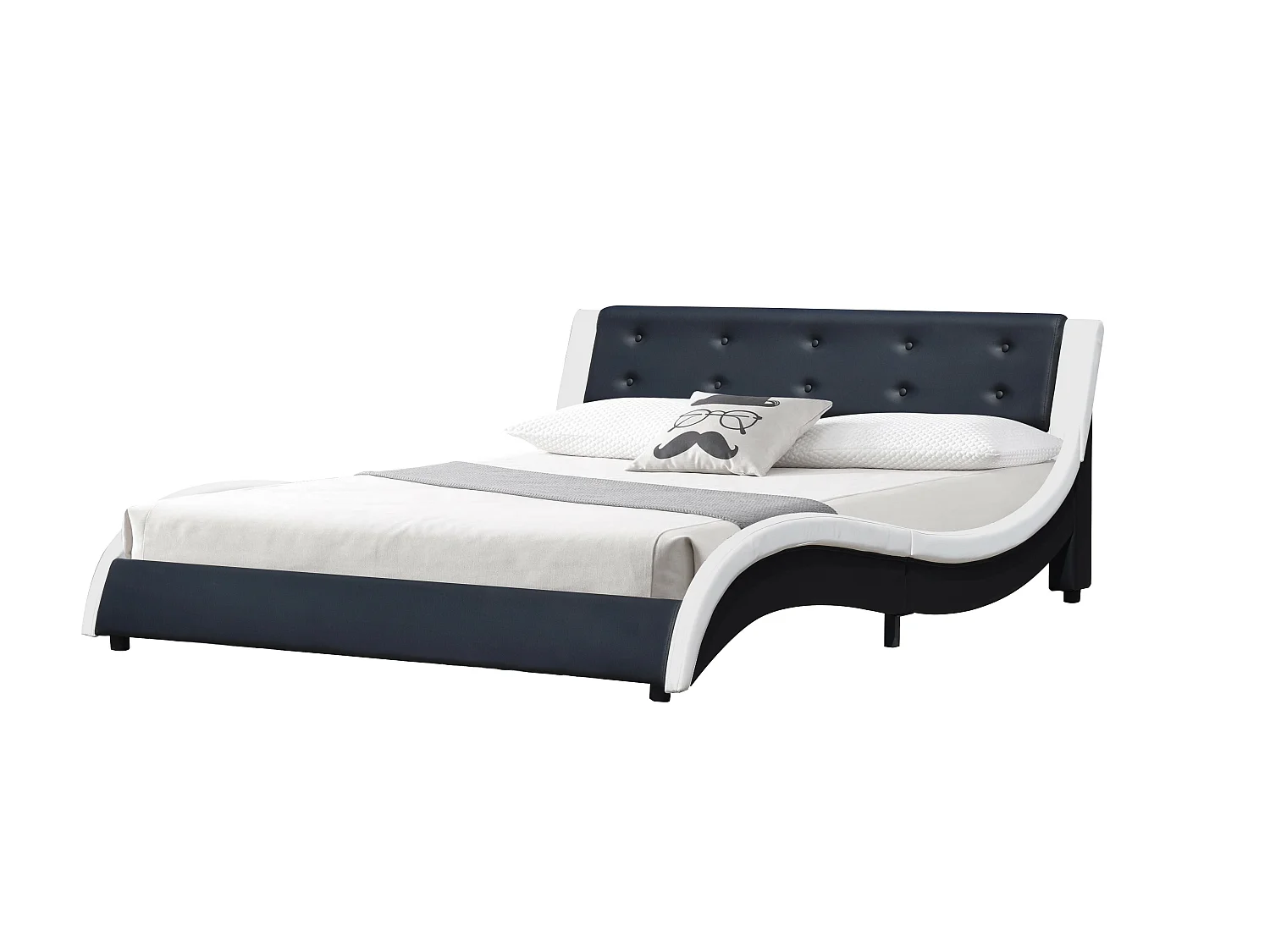 Lit mathis pour matelas 160x200 - Sommier + Tête de Lit Couleur BLANC & NOIR