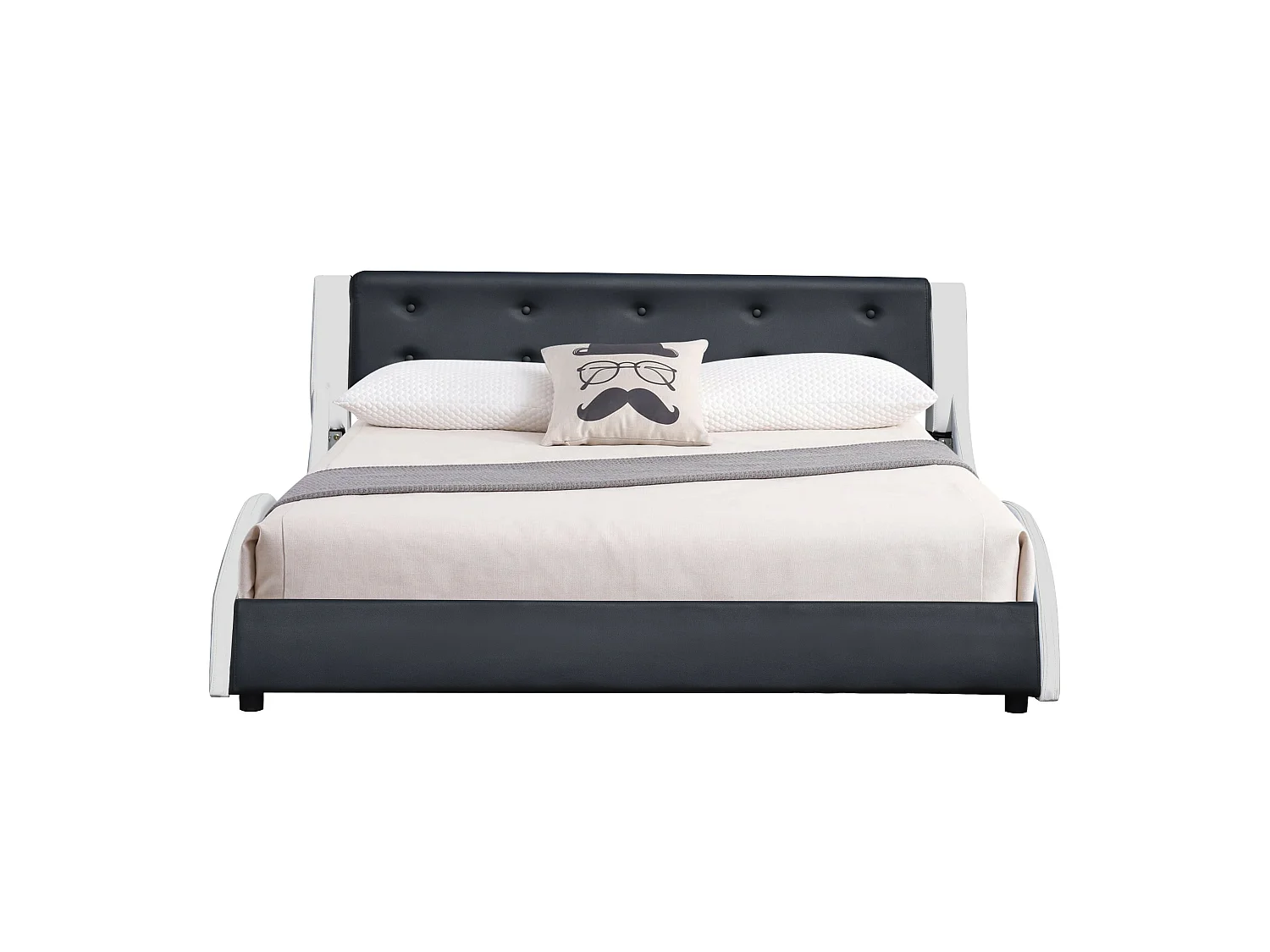Lit mathis pour matelas 160x200 - Sommier + Tête de Lit Couleur BLANC & NOIR