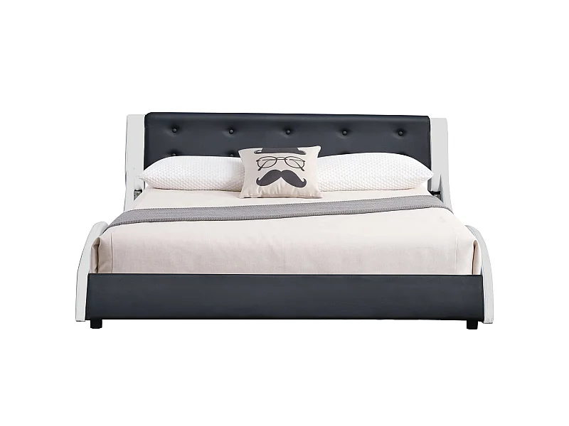 Lit mathis pour matelas 140x190 - Sommier + Tête de Lit Couleur BLANC & NOIR