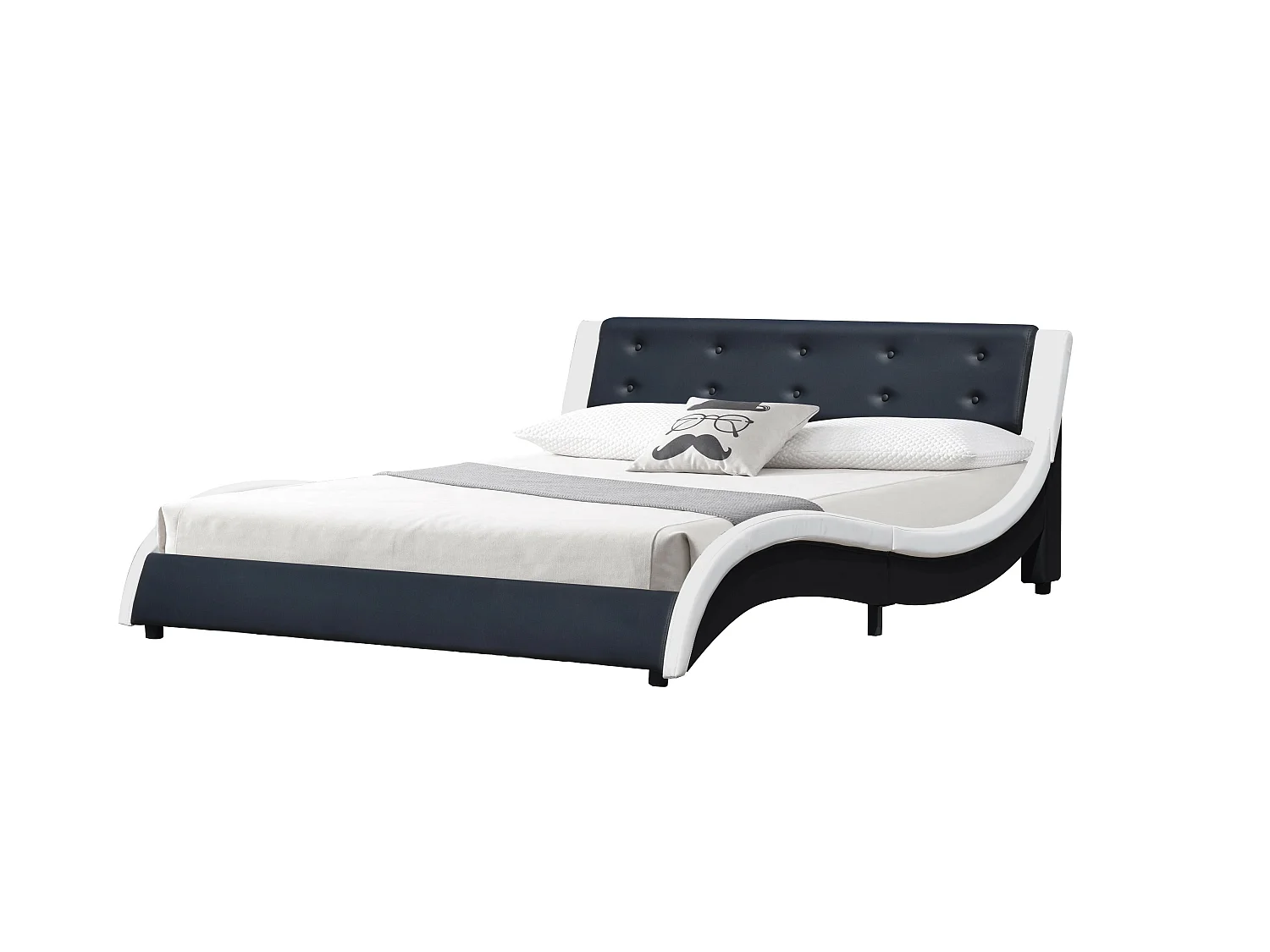 Lit mathis pour matelas 140x190 - Sommier + Tête de Lit Couleur BLANC & NOIR