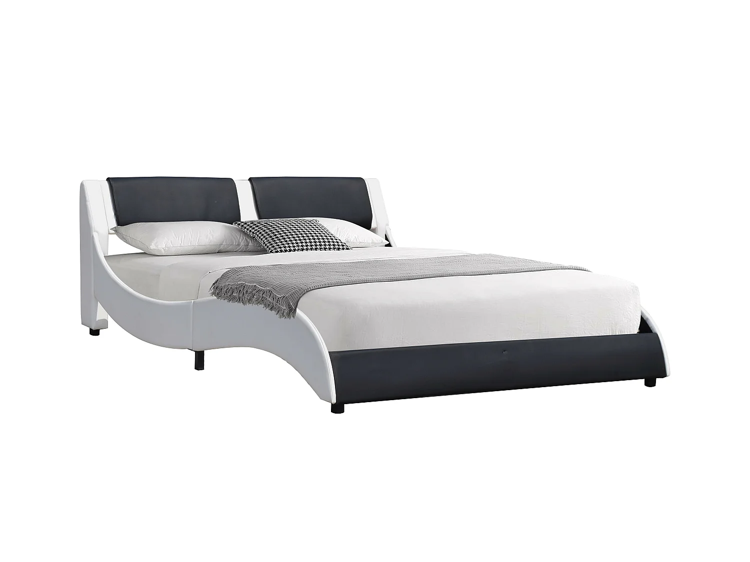Lit clara pour matelas 140x190 - Sommier + Tête de Lit Couleur BLANC & NOIR