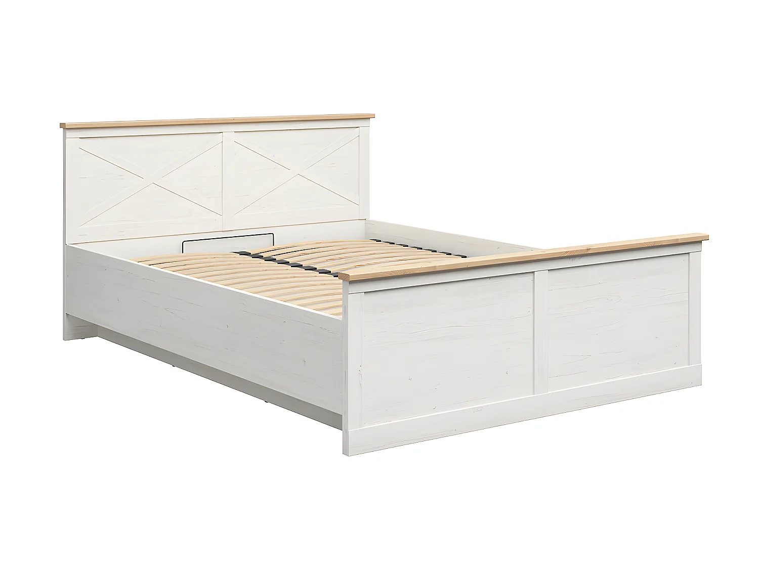 Lit coffre 160x200 sommier inclus Victoria Blanc et Bois
