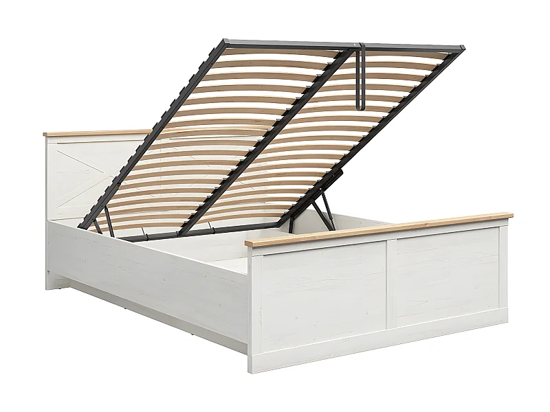 Cama com arrumação com base Victoria branco e madeira 160x200