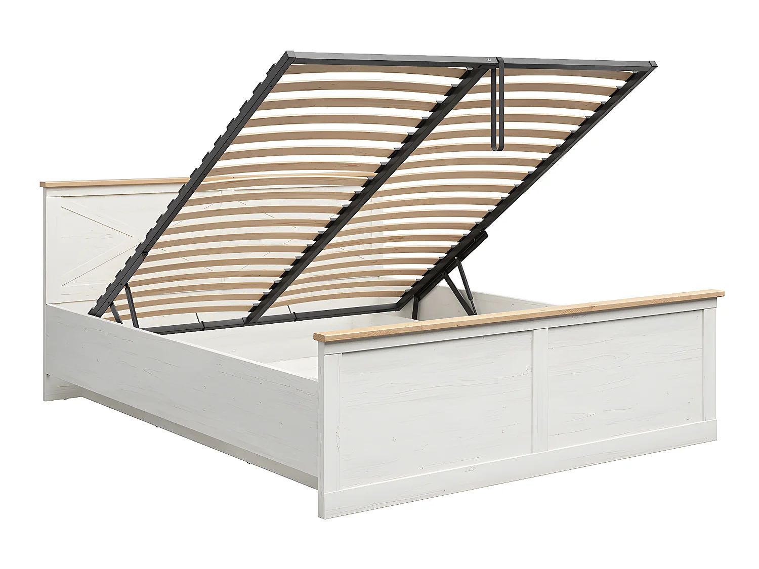 Cama com arrumação com base Victoria branco e madeira 180x200