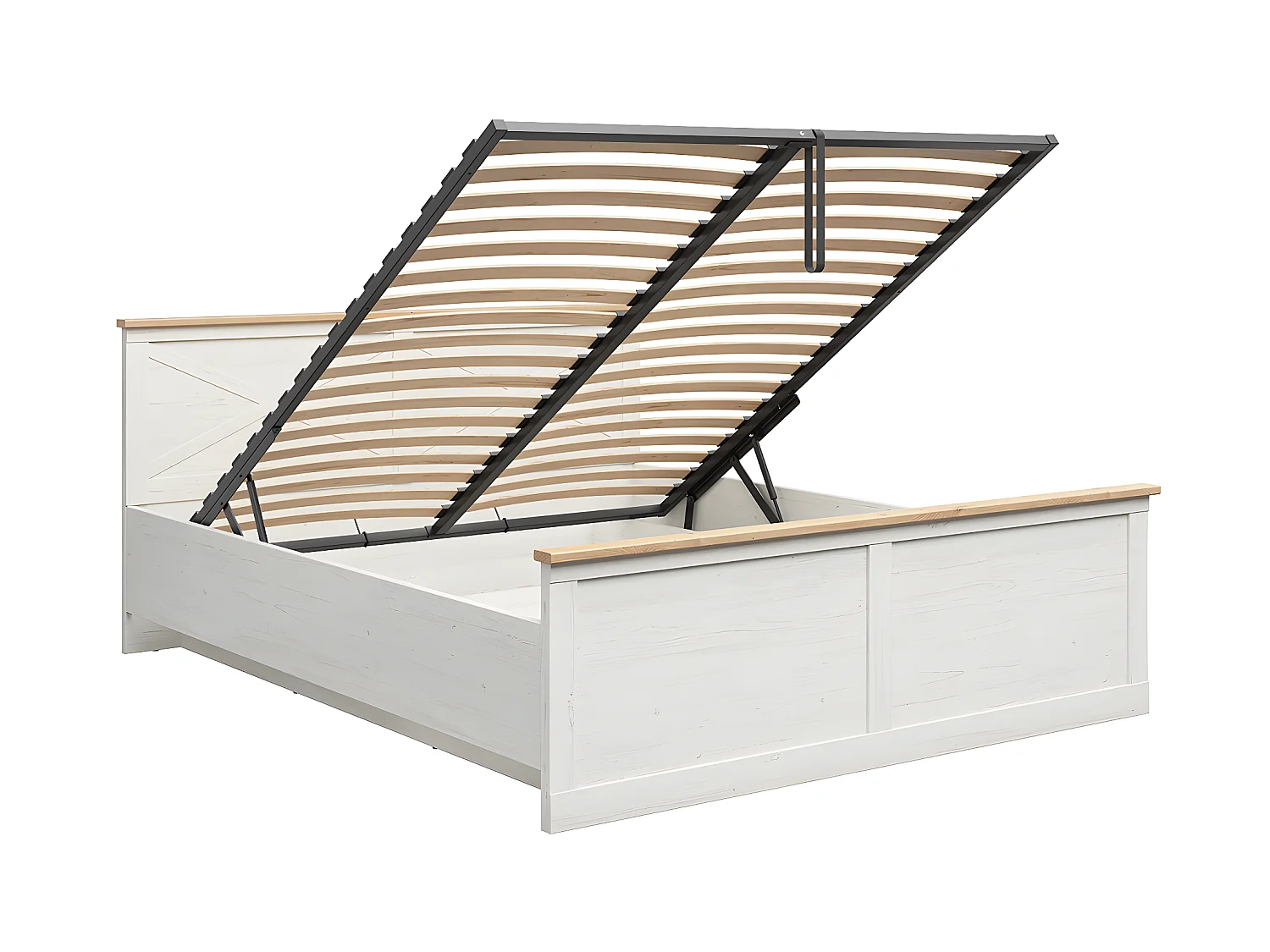 Lit coffre 180x200 sommier inclus Victoria Blanc et Bois