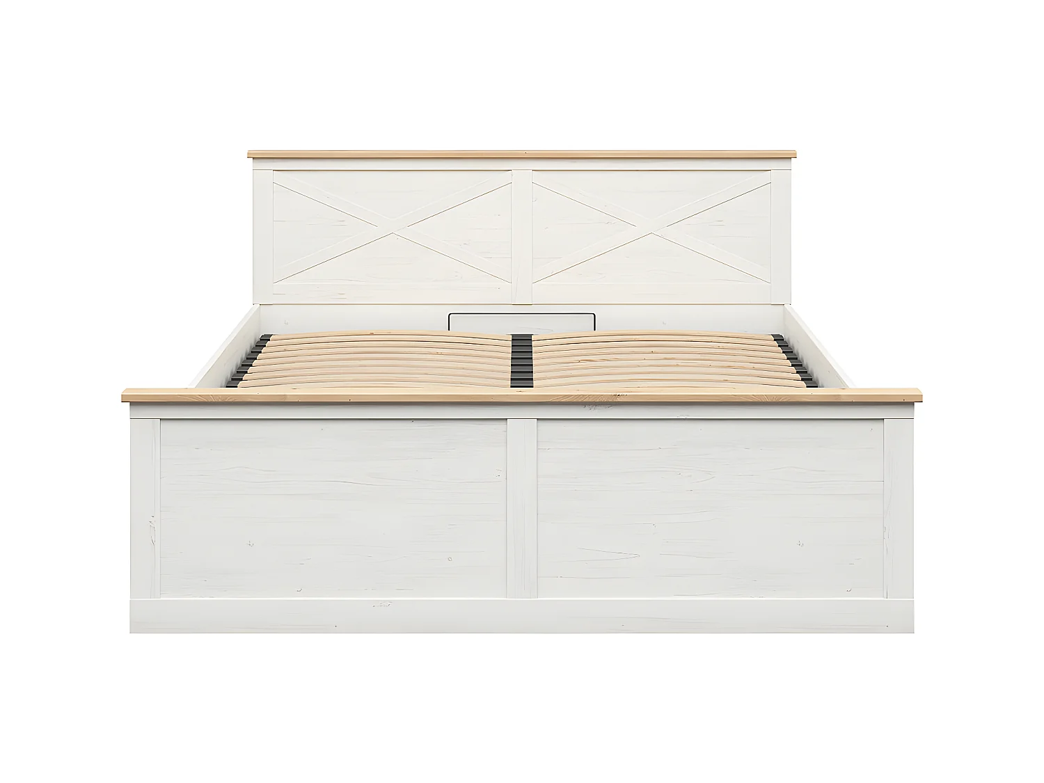 Lit coffre 180x200 sommier inclus Victoria Blanc et Bois