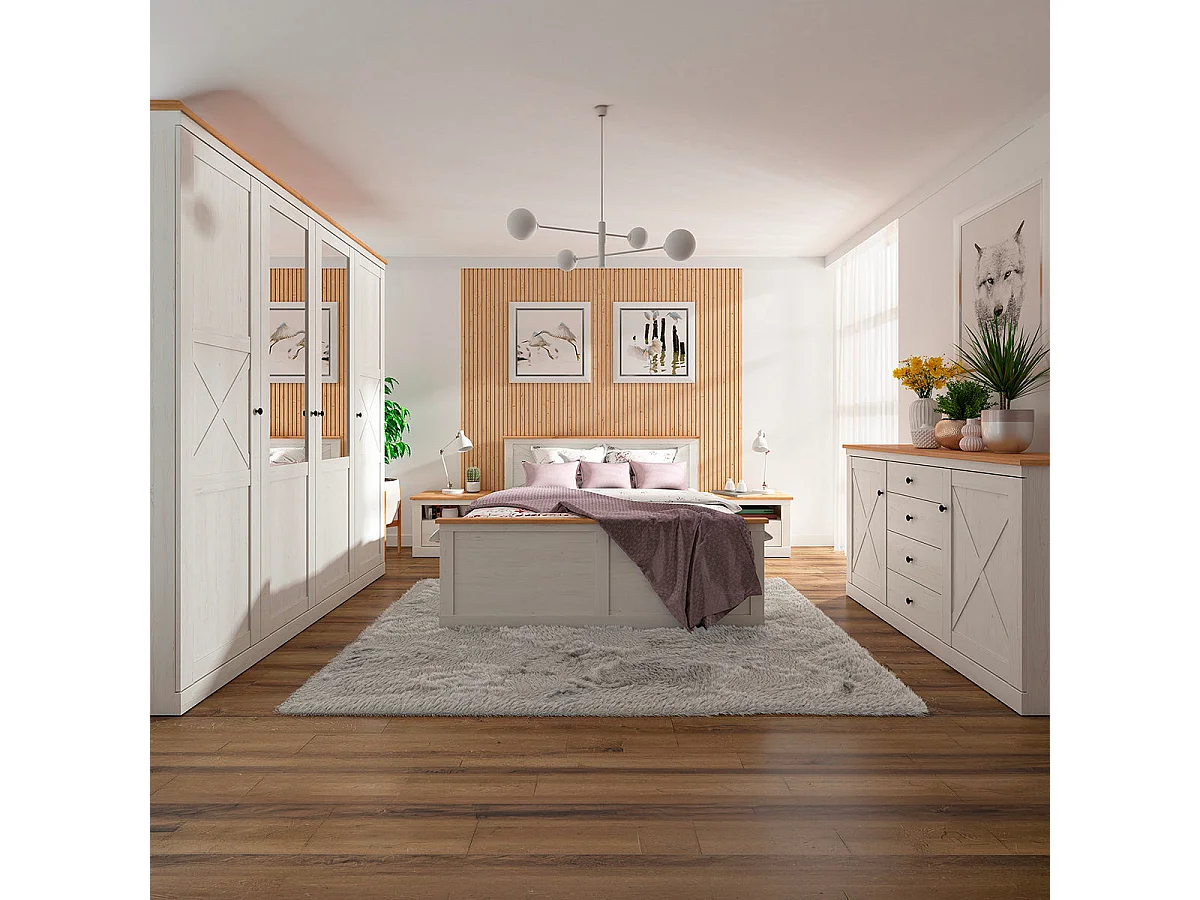 Victoria boxseng 180x200 med lamelbund Hvid og træ