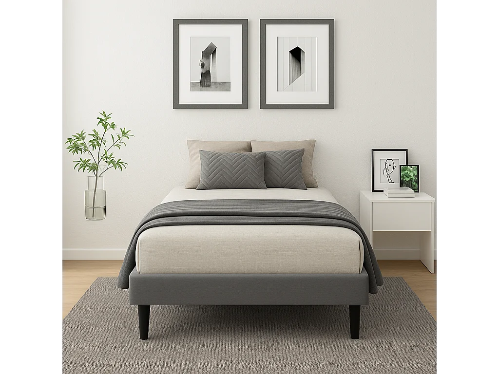 Sommier 80x190 cm Tapissier déhoussable Gris avec Pieds 20 cm et 13 Lattes - Anna