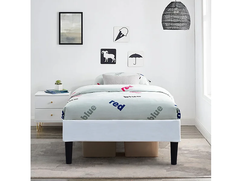 Sommier 90x200 cm déhoussable blanc avec pieds 20 cm et 13 lattes - Anna revêtement PVC 220 gr/m2