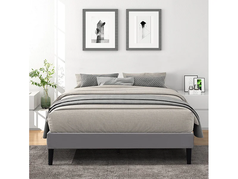 Sommier 200x200 cm déhoussable Gris avec pieds 20 cm et 13 lattes - Anna - Tissu PVC 100%