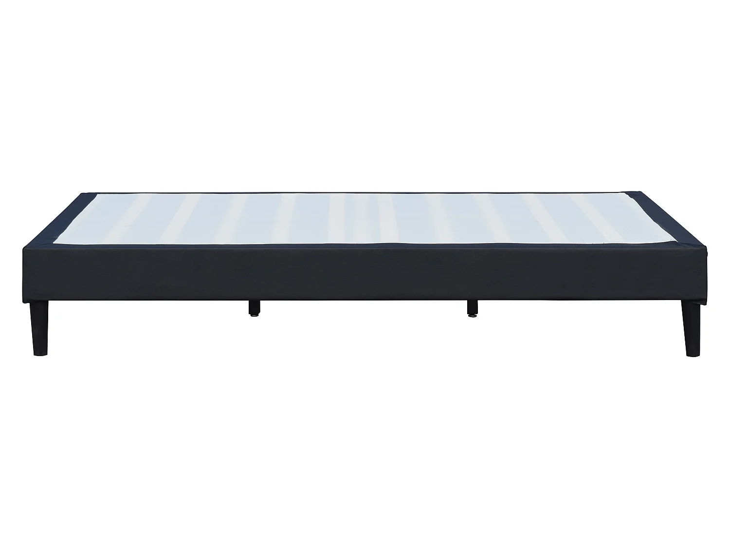 Sommier 200x200 cm déhoussable noir avec pieds 20 cm et 13 lattes Anna en tissu PVC et mousse