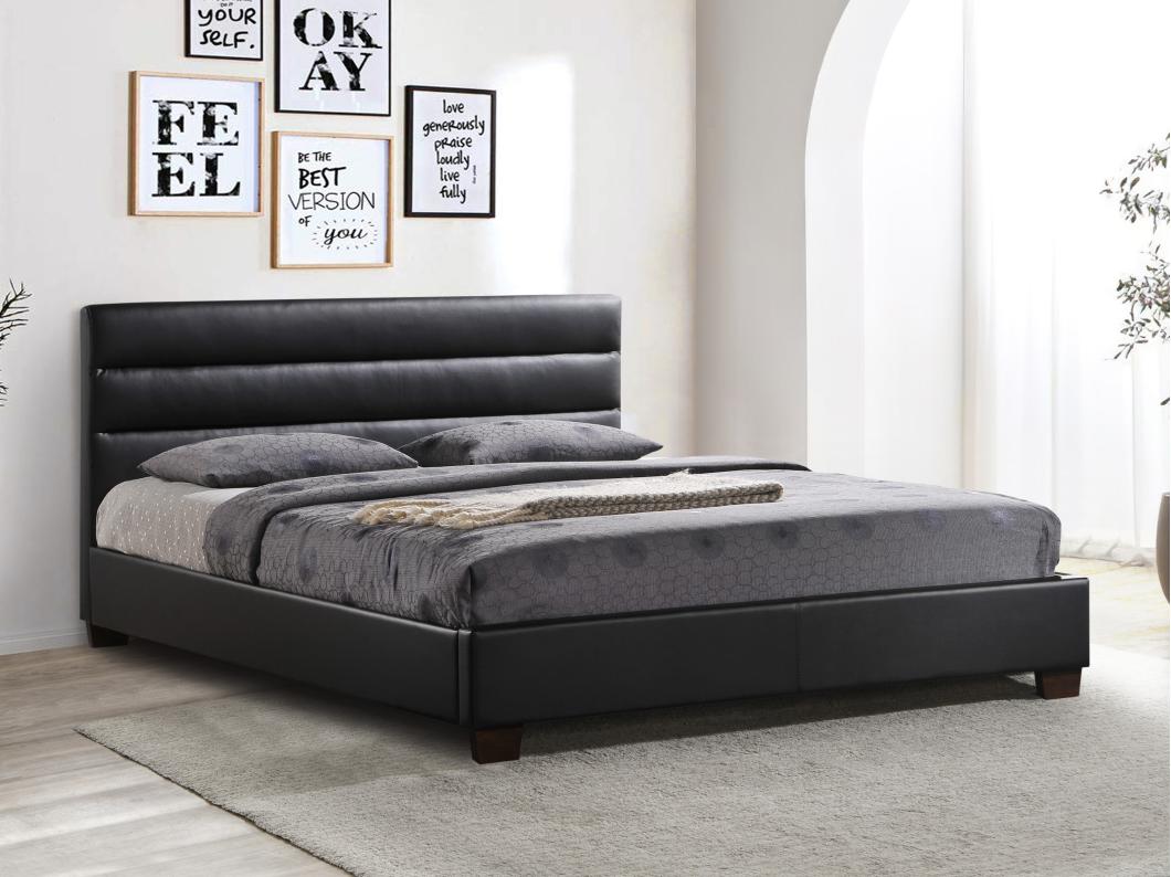 Letto 140 x 190 cm Similpelle Nero  - FAUSTIN