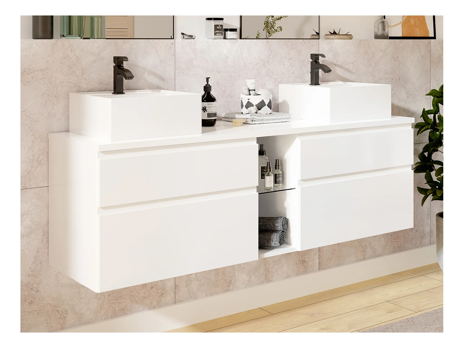 Set per bagno sospeso con doppio lavabo Bianco - MAGDALENA