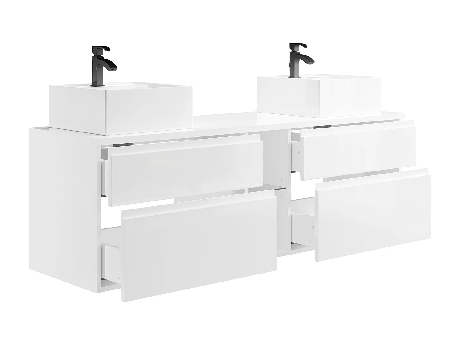 Veggmontert baderomsskap med dobbel servant 150 cm i hvit MAGDALENA II