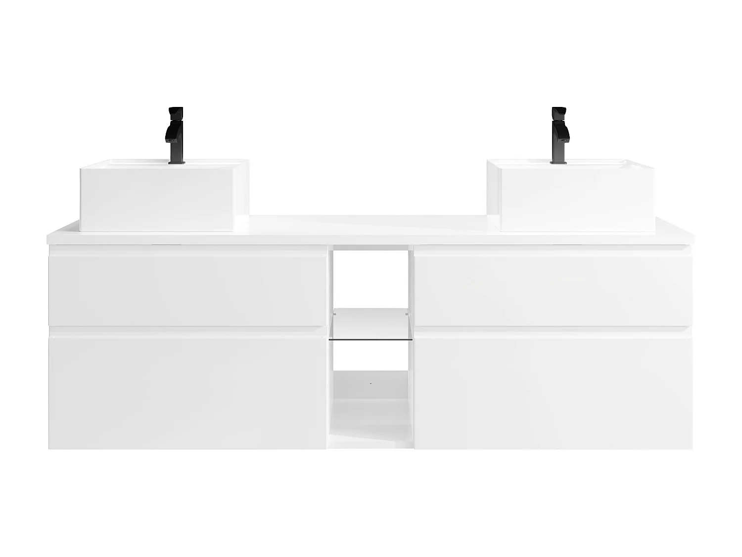 Veggmontert baderomsskap med dobbel servant 150 cm i hvit MAGDALENA II