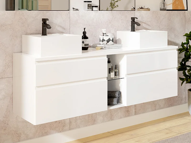Set per bagno sospeso con doppio lavabo Bianco - MAGDALENA