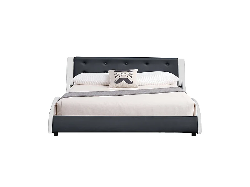 Lit mathis pour matelas 140x190 - Sommier + Tête de Lit Couleur BLANC & NOIR