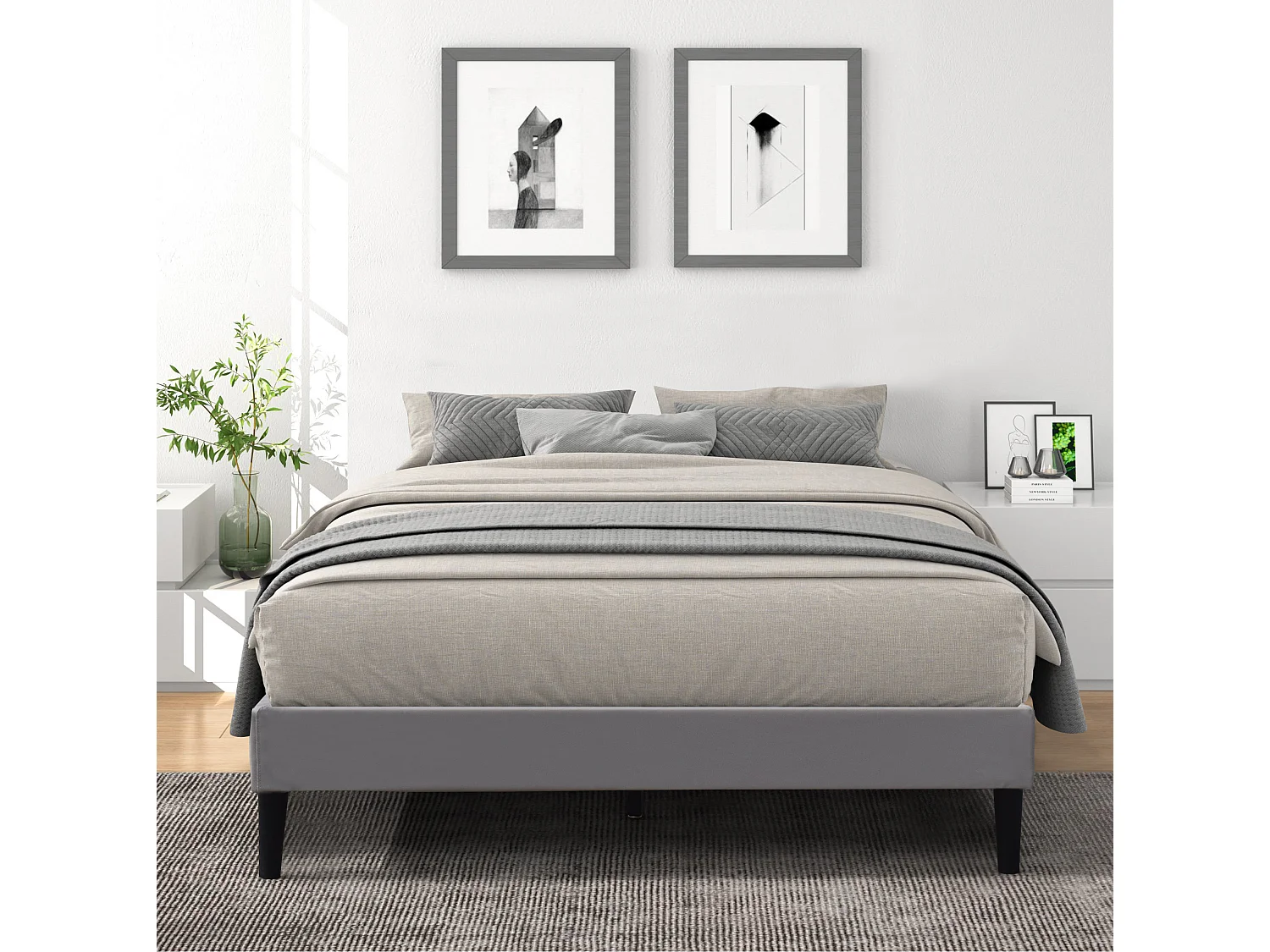 Sommier Tapissier Gris 140x200 déhoussable housse lavable - revetement Tissu Polyester